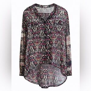 Band of Gypsies High Low Hem button up patch pocket sheer floral blouse